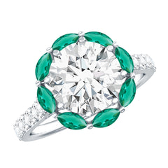 Certified Lab 9 mm Diamond Emerald Designer Engagement Ring