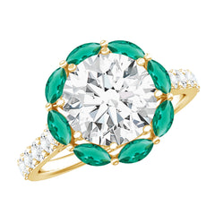 Certified Lab 9 mm Diamond Emerald Designer Engagement Ring