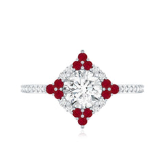 Certified Lab Grown Diamond Halo Engagement Ring with Ruby