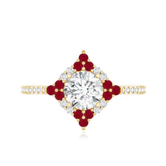Certified Lab Grown Diamond Halo Engagement Ring with Ruby