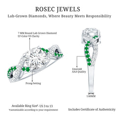 Lab Grown Diamond Crossover Engagement Ring with Emerald