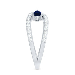 Lab Grown Diamond 2 Stone Engagement Ring with Blue Sapphire