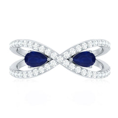 Lab Grown Diamond 2 Stone Engagement Ring with Blue Sapphire