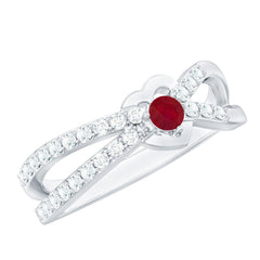Natural Ruby Heart Promise Ring with Diamond Split Shank
