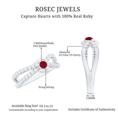 Natural Ruby Heart Promise Ring with Diamond Split Shank