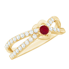 Natural Ruby Heart Promise Ring with Diamond Split Shank
