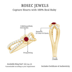 Natural Ruby Heart Promise Ring with Diamond Split Shank