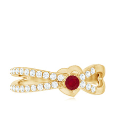 Natural Ruby Heart Promise Ring with Diamond Split Shank