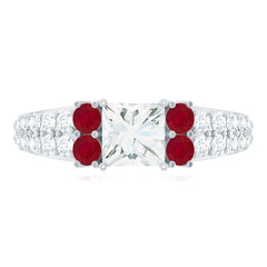Lab Grown Diamond 5 MM Princess Cut Engagement Ring With Ruby