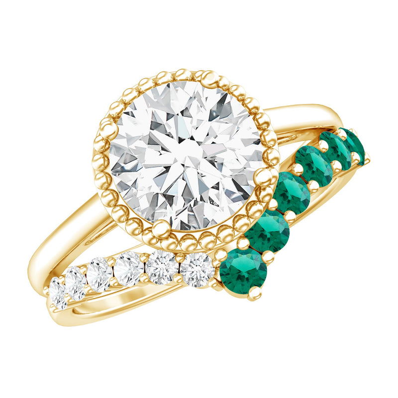 Certified Lab Grown Diamond 8 MM Engagement Ring With Emerald Enhancer