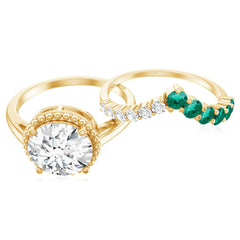 Certified Lab Grown Diamond 8 MM Engagement Ring With Emerald Enhancer