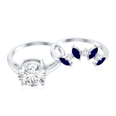 Certified Lab Grown Diamond Designer Engagement Ring Set With Sapphire