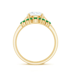 Certified 8 MM Lab Grown Diamond Engagement Ring With Emerald Wedding Band