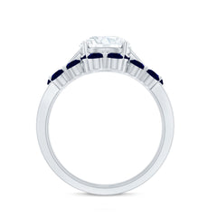 Certified Lab 8 MM Diamond Engagement Ring With Sapphire Wedding Band