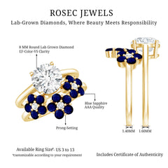 Certified Lab 8 MM Diamond Engagement Ring With Sapphire Wedding Band