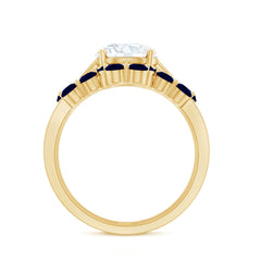 Certified Lab 8 MM Diamond Engagement Ring With Sapphire Wedding Band