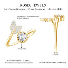 Certified 5 MM Round Lab Grown Diamond Tail Cuff Ring