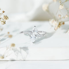 Certified Lab Grown Diamond 2 Stone Engagement Ring For Women