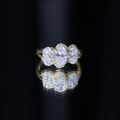 Certified Oval Lab Grown Diamond Three Stone Engagement Ring