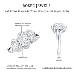 Certified Oval Lab Grown Diamond Three Stone Engagement Ring