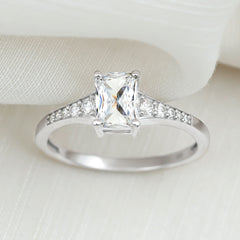 Brilliant Cut 7X5 MM Lab Grown Diamond Emerald Cut Engagement Ring
