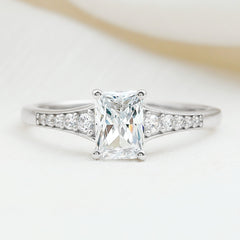Brilliant Cut 7X5 MM Lab Grown Diamond Emerald Cut Engagement Ring