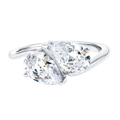 6X8 MM Pear Shaped Lab Grown Diamond Two Stone Engagement Ring