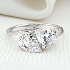 6X8 MM Pear Shaped Lab Grown Diamond Two Stone Engagement Ring