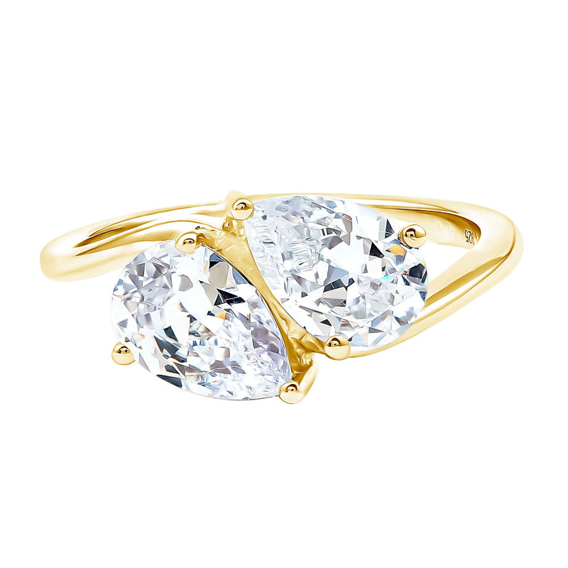 6X8 MM Pear Shaped Lab Grown Diamond Two Stone Engagement Ring