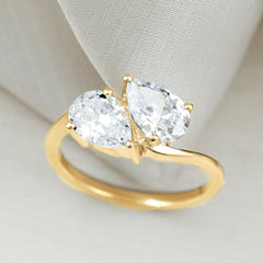 6X8 MM Pear Shaped Lab Grown Diamond Two Stone Engagement Ring