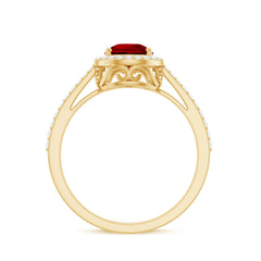 Pear Shape Lab Grown Ruby Teardrop Engagement Ring with Diamond Halo