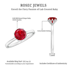 Certified 1.3 Carat Lab Grown Ruby Engagement Ring in Lotus Basket Setting