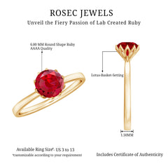 Certified 1.3 Carat Lab Grown Ruby Engagement Ring in Lotus Basket Setting