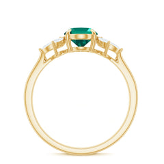 1.25 CT Lab Created Emerald Oval Engagement Ring with Diamond Trio
