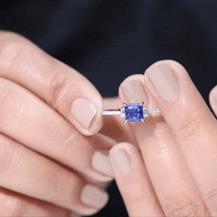 Certified 1 Carat Lab Grown Blue Sapphire Princess Cut Engagement Ring with Diamond