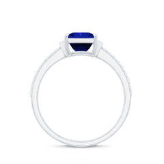 Certified 1 Carat Lab Grown Blue Sapphire Princess Cut Engagement Ring with Diamond