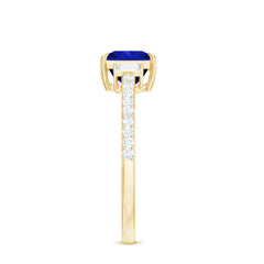 Certified 1 Carat Lab Grown Blue Sapphire Princess Cut Engagement Ring with Diamond