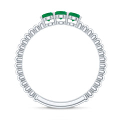 Certified Real Emerald 3 Stone Promise Ring with Beaded Detailing