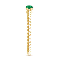 Certified Real Emerald 3 Stone Promise Ring with Beaded Detailing