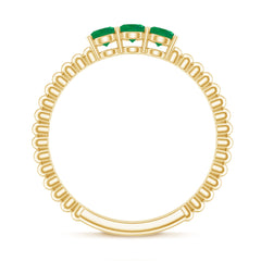 Certified Real Emerald 3 Stone Promise Ring with Beaded Detailing
