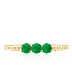 Certified Real Emerald 3 Stone Promise Ring with Beaded Detailing