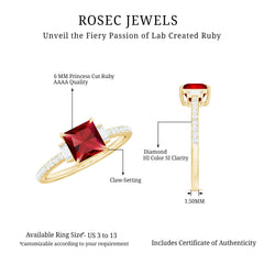 Claw Set Created Ruby Engagement Ring With Diamond