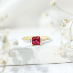 Claw Set Created Ruby Engagement Ring With Diamond