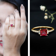 Claw Set Created Ruby Engagement Ring With Diamond