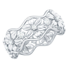 Natural Diamond Flower Wedding Band Ring With Certificate