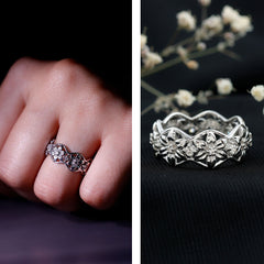 Natural Diamond Flower Wedding Band Ring With Certificate