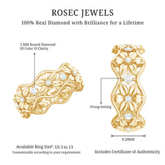 Natural Diamond Flower Wedding Band Ring With Certificate