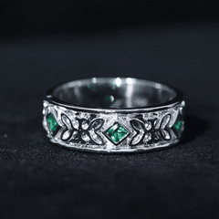 Princess Cut Lab Created Emerald Vintage Inspired Wedding Band