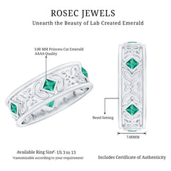 Princess Cut Lab Created Emerald Vintage Inspired Wedding Band
