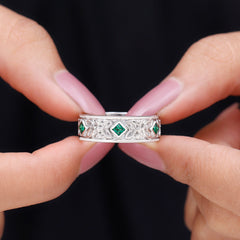 Princess Cut Lab Created Emerald Vintage Inspired Wedding Band